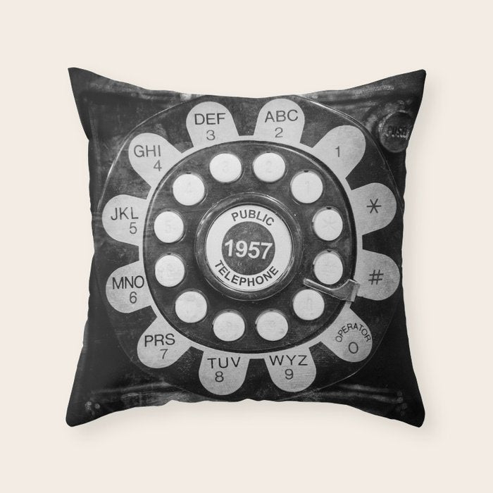 Retro 1957 Telephone in Black & White Throw Pillow Gallery Image 6