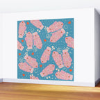 Pink Snowflake Mittens and Hearts on Blue Winter Pattern Wall Mural Gallery Image 2