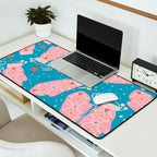 Pink Snowflake Mittens and Hearts on Blue Winter Pattern Desk Mat Gallery Image 2