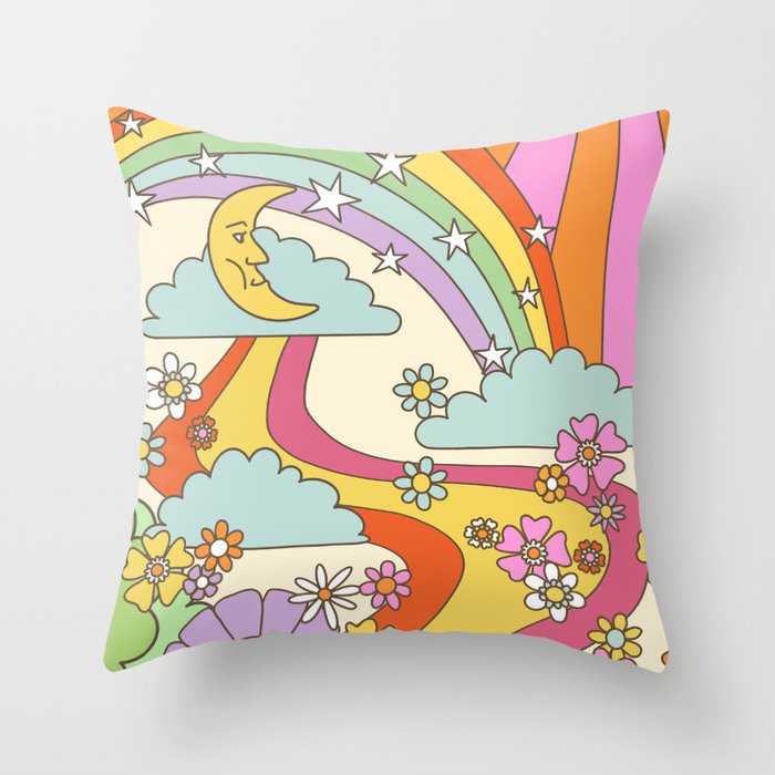 retro hippie boho print  Throw Pillow Gallery Image 1
