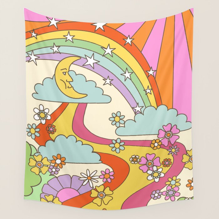 retro hippie boho print  Wall Tapestry Gallery Image 1