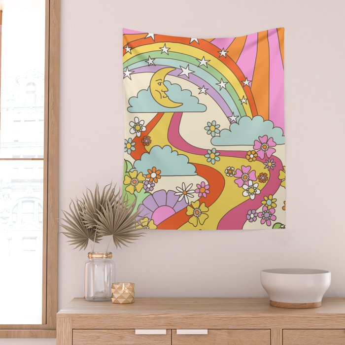 retro hippie boho print  Wall Tapestry Gallery Image 2
