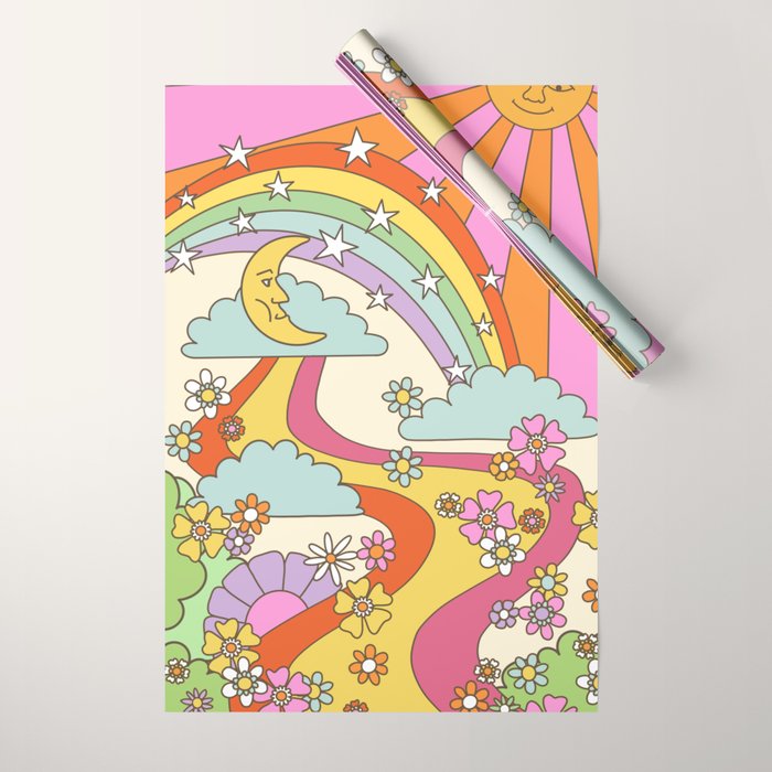 retro hippie boho print  Wrapping Paper Gallery Image 1