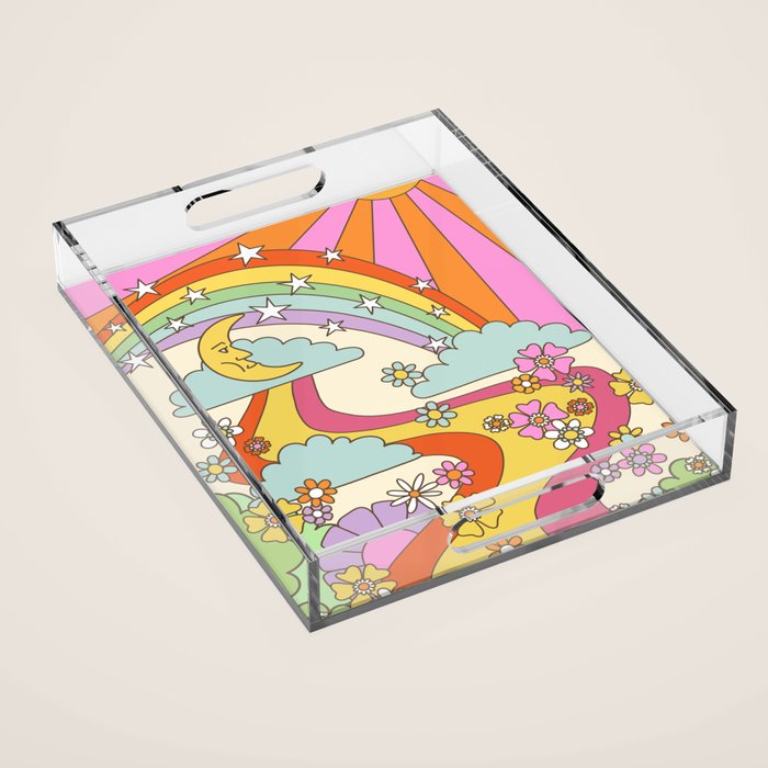 retro hippie boho print  Acrylic Tray Gallery Image 1