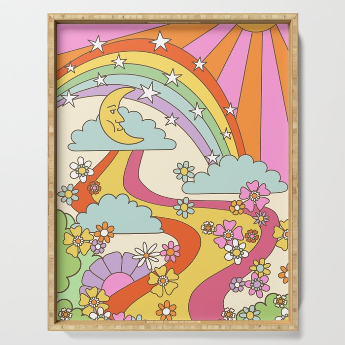 retro hippie boho print  Serving Tray Gallery Image 1