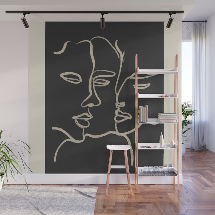Minimal Abstract Art Three Faces Wall Mural Gallery Image 1