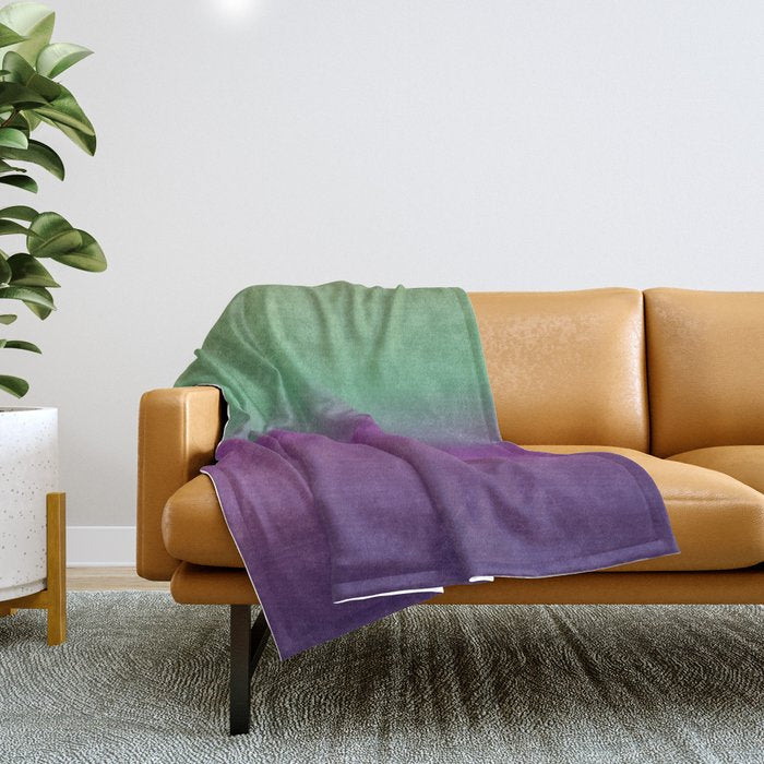 Plum Purple and Green Watercolor Abstract Throw Blanket Gallery Image 1