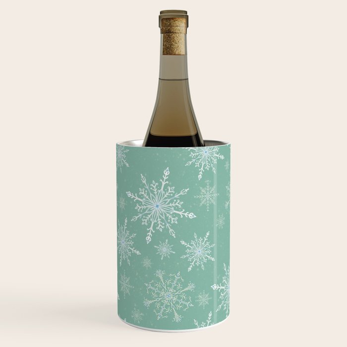 Elegant Winter Snowflake Pattern on Mint Green Background Wine Chiller Gallery Image 1