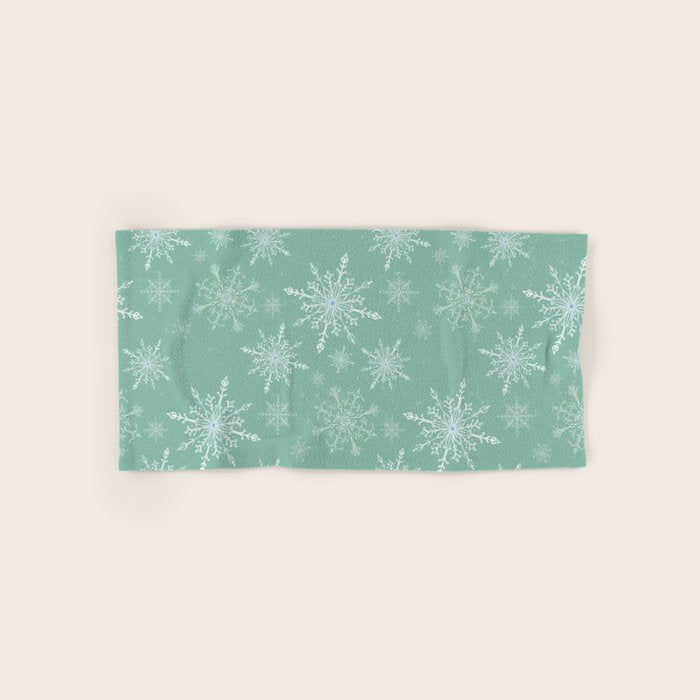 Elegant Winter Snowflake Pattern on Mint Green Background Bath Towel Gallery Image 1