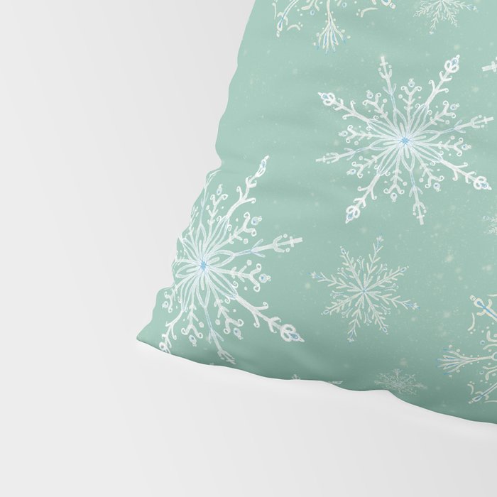 Elegant Winter Snowflake Pattern on Mint Green Background Pillow Sham Gallery Image 4