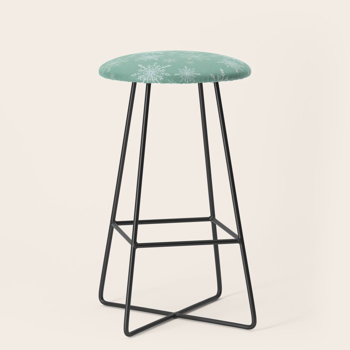 Elegant Winter Snowflake Pattern on Mint Green Background Stool Gallery Image 1