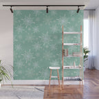 Elegant Winter Snowflake Pattern on Mint Green Background Wall Mural Gallery Image 1
