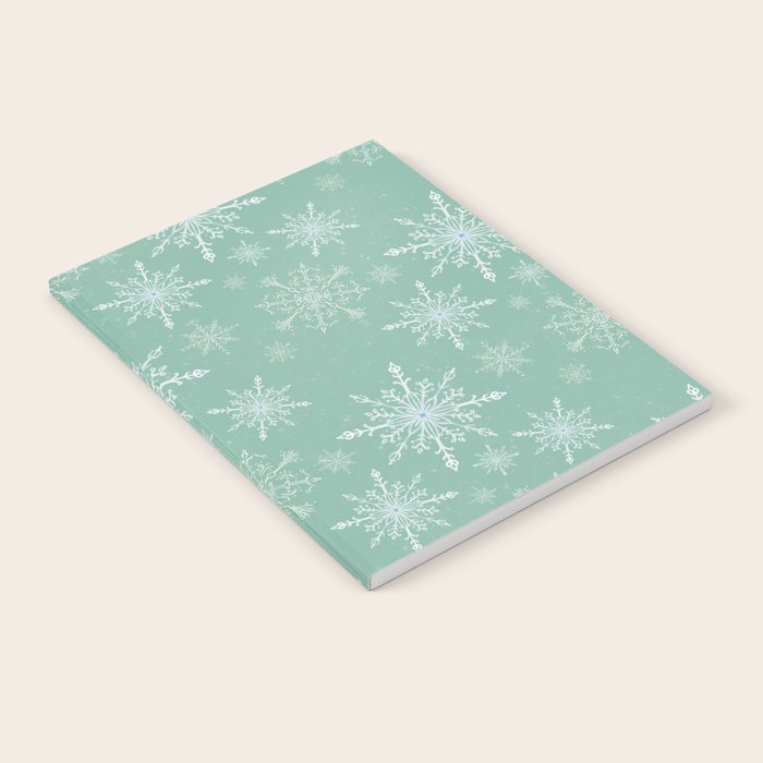 Elegant Winter Snowflake Pattern on Mint Green Background Notebook Gallery Image 2