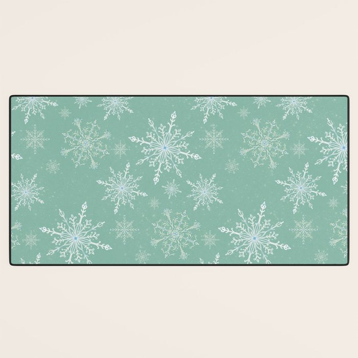 Elegant Winter Snowflake Pattern on Mint Green Background Desk Mat Gallery Image 3