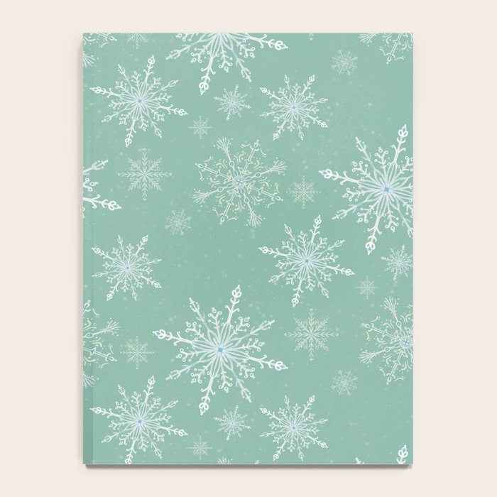 Elegant Winter Snowflake Pattern on Mint Green Background Notebook Gallery Image 4