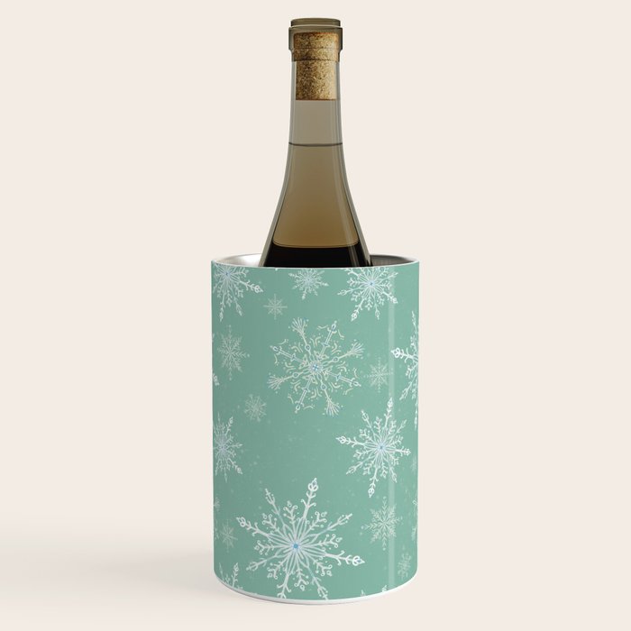 Elegant Winter Snowflake Pattern on Mint Green Background Wine Chiller Gallery Image 2