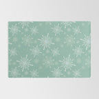 Elegant Winter Snowflake Pattern on Mint Green Background Rug Gallery Image 2