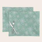 Elegant Winter Snowflake Pattern on Mint Green Background Placemat Gallery Image 1
