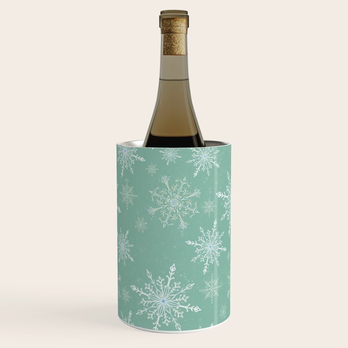 Elegant Winter Snowflake Pattern on Mint Green Background Wine Chiller Gallery Image 3