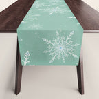 Elegant Winter Snowflake Pattern on Mint Green Background Table Runner Gallery Image 1