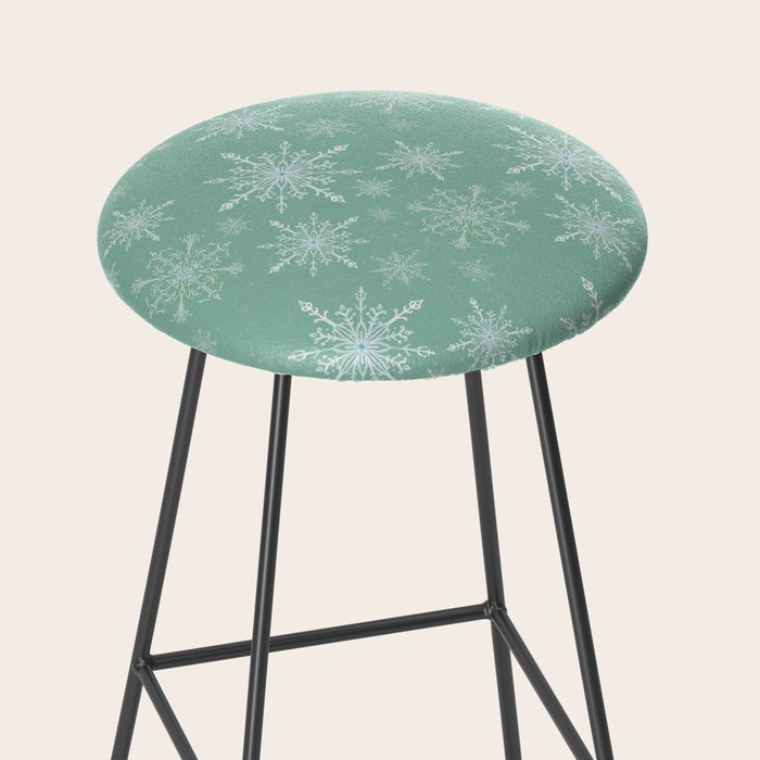 Elegant Winter Snowflake Pattern on Mint Green Background Stool Gallery Image 2