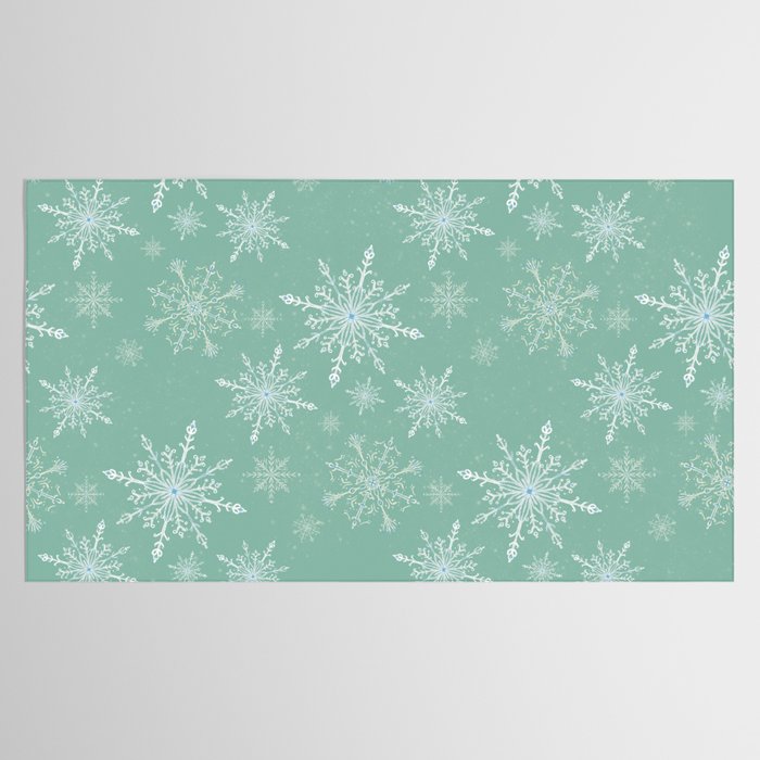 Elegant Winter Snowflake Pattern on Mint Green Background Tablecloth Gallery Image 2