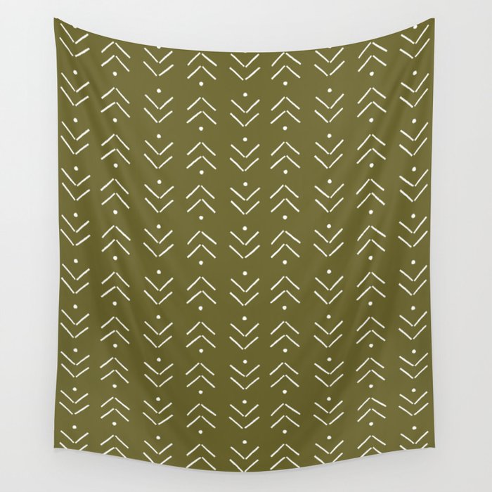 Arrow Lines Pattern Design 7 in olive green Wall Tapestry Gallery Image 1
