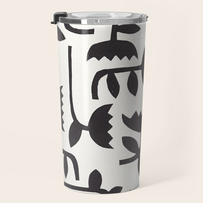 Linocut Tulip Pattern #3 Travel Mug Gallery Image 3