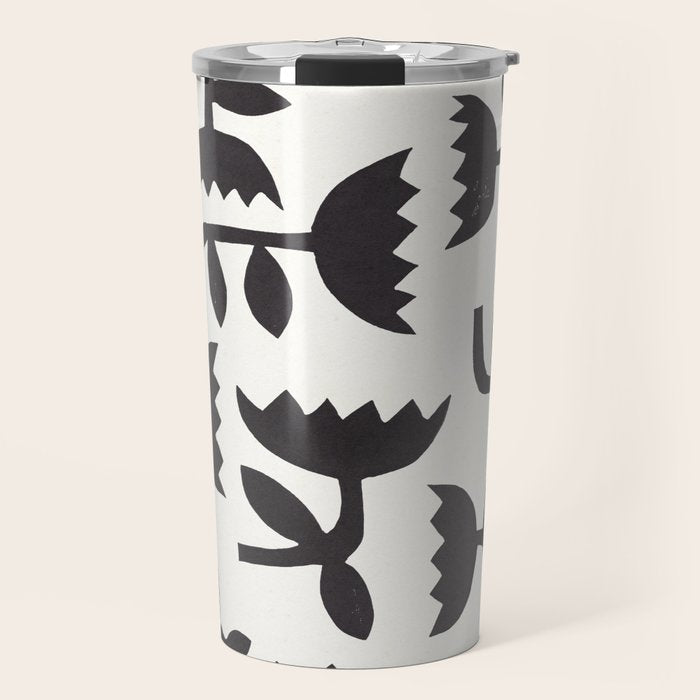 Linocut Tulip Pattern #3 Travel Mug Gallery Image 1