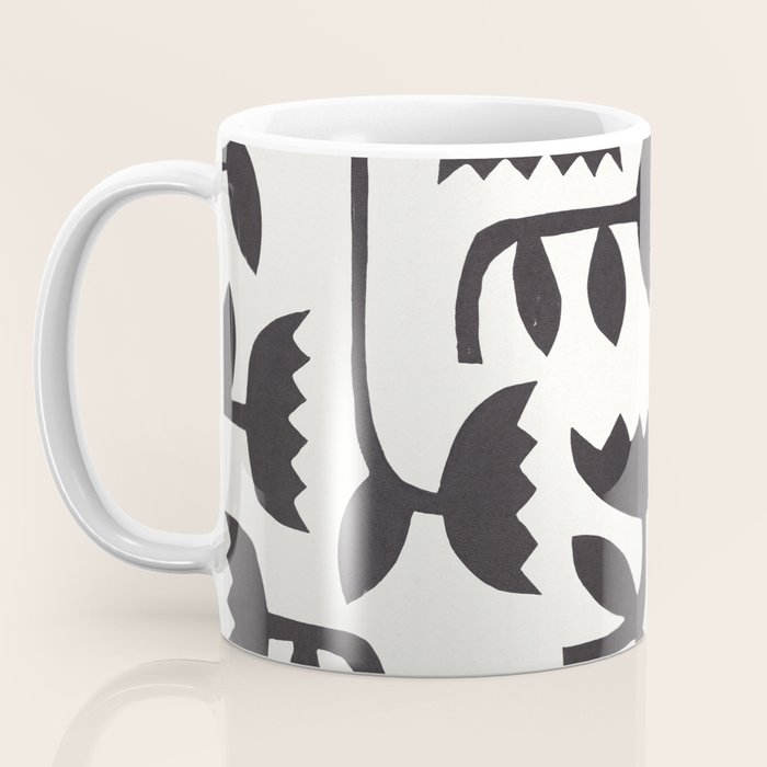 Linocut Tulip Pattern #3 Coffee Mug Gallery Image 3