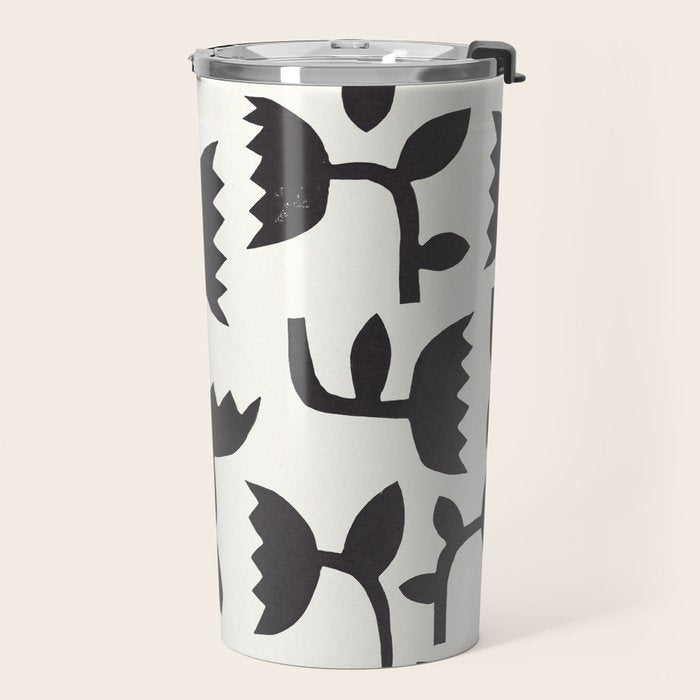 Linocut Tulip Pattern #3 Travel Mug Gallery Image 2