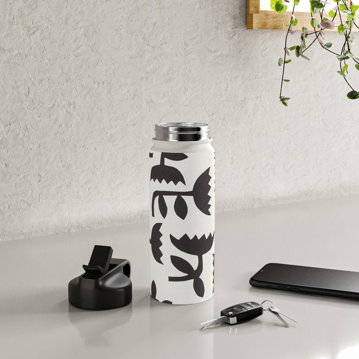 Linocut Tulip Pattern #3 Water Bottle Gallery Image 4