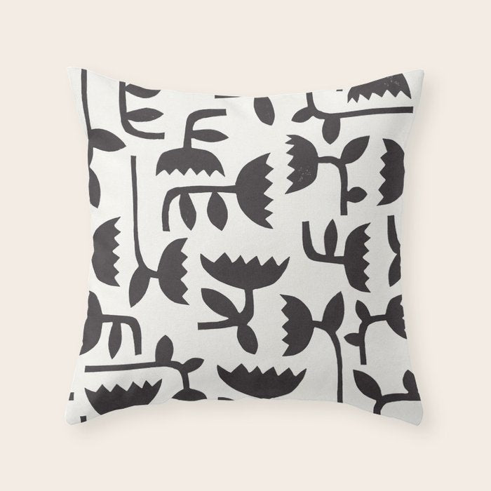 Linocut Tulip Pattern #3 Throw Pillow Gallery Image 1