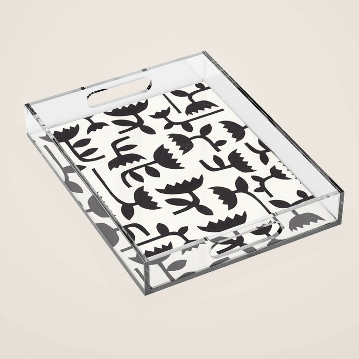 Linocut Tulip Pattern #3 Acrylic Tray Gallery Image 1