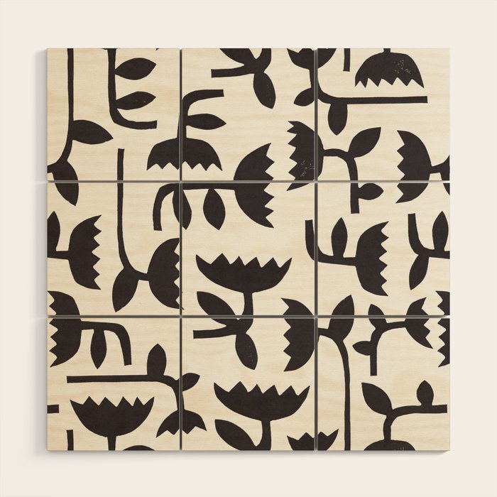 Linocut Tulip Pattern #3 Wood Wall Art Gallery Image 1