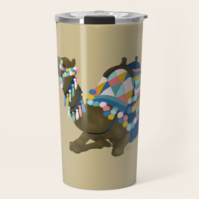 Colorful Desert Camel and Pyramids Travel Mug Gallery Image 1