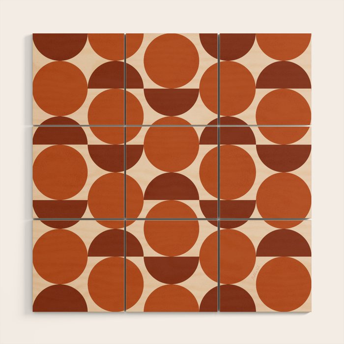 Vintage Mid-century Modern Abstract Geometric Shapes in Burnt Orange Pattern Wood Wall Art Gallery Image 1