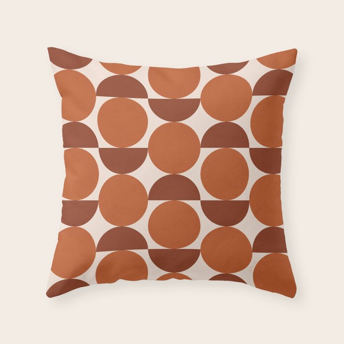 Vintage Mid-century Modern Abstract Geometric Shapes in Burnt Orange Pattern Throw Pillow Gallery Image 1
