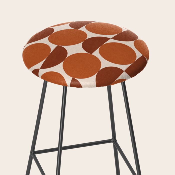 Vintage Mid-century Modern Abstract Geometric Shapes in Burnt Orange Pattern Stool Gallery Image 2