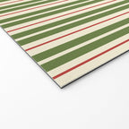 Retro Christmas Stripes - Vertical Holiday Stripe Pattern Green Red Cream  Welcome Mat Gallery Image 2