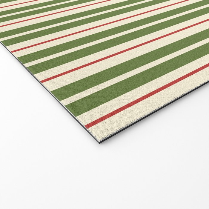 Retro Christmas Stripes - Vertical Holiday Stripe Pattern Green Red Cream  Welcome Mat Gallery Image 2