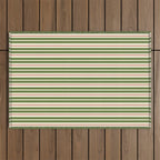 Retro Christmas Stripes - Vertical Holiday Stripe Pattern Green Red Cream  Outdoor Rug Gallery Image 1