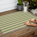 Retro Christmas Stripes - Vertical Holiday Stripe Pattern Green Red Cream  Outdoor Rug Gallery Image 2