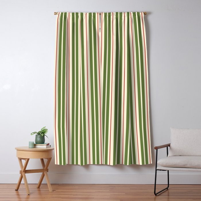 Retro Christmas Stripes - Vertical Holiday Stripe Pattern Green Red Cream  Window Curtain Gallery Image 5