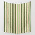 Retro Christmas Stripes - Vertical Holiday Stripe Pattern Green Red Cream  Wall Tapestry Gallery Image 4
