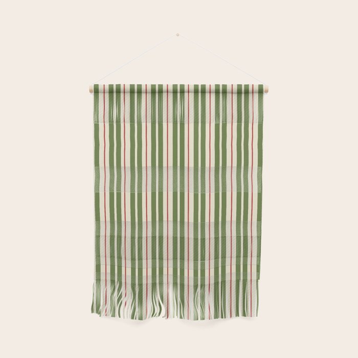 Retro Christmas Stripes - Vertical Holiday Stripe Pattern Green Red Cream  Wall Hanging Gallery Image 1
