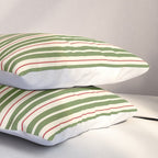 Retro Christmas Stripes - Vertical Holiday Stripe Pattern Green Red Cream  Pillow Sham Gallery Image 3