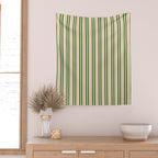 Retro Christmas Stripes - Vertical Holiday Stripe Pattern Green Red Cream  Wall Tapestry Gallery Image 2