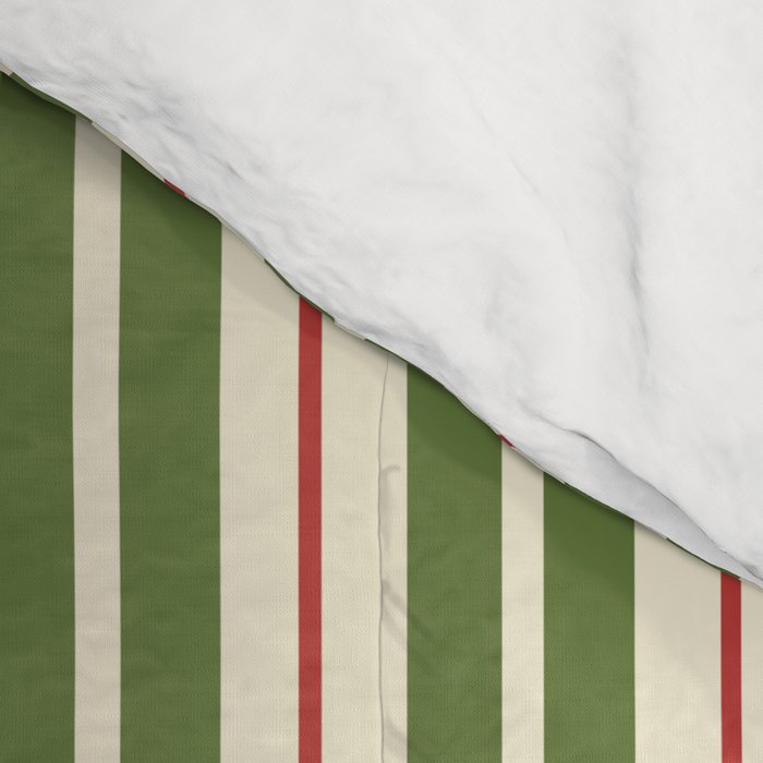 Retro Christmas Stripes - Vertical Holiday Stripe Pattern Green Red Cream  Comforter Gallery Image 4