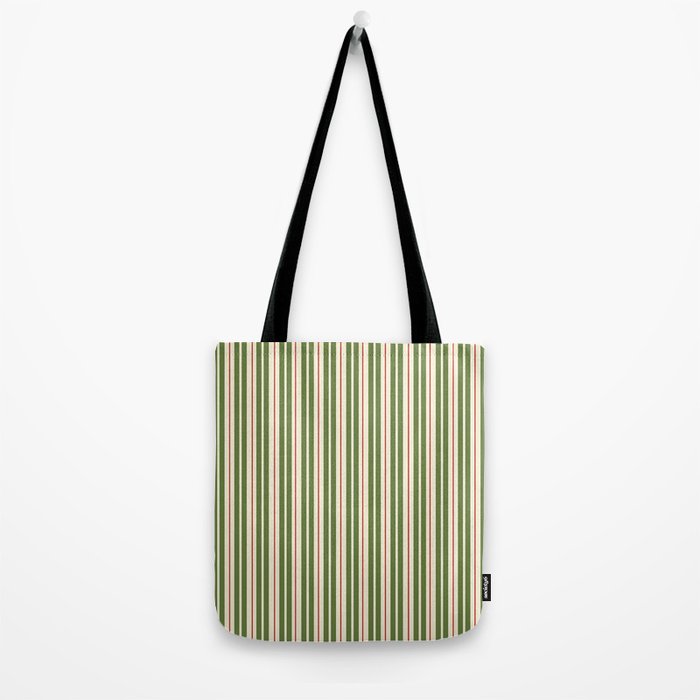 Retro Christmas Stripes - Vertical Holiday Stripe Pattern Green Red Cream  Tote Bag Gallery Image 2